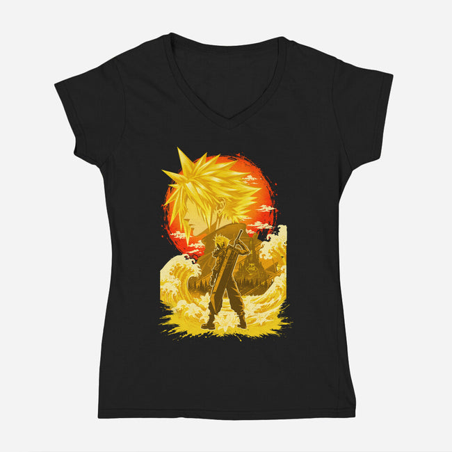 Great Wave Soldier-Womens-V-Neck-Tee-hypertwenty