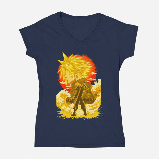Great Wave Soldier-Womens-V-Neck-Tee-hypertwenty