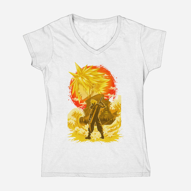 Great Wave Soldier-Womens-V-Neck-Tee-hypertwenty