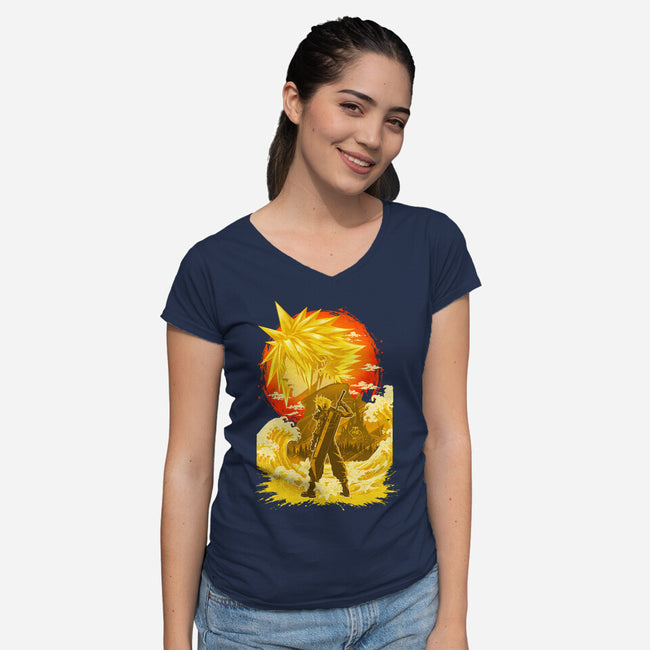 Great Wave Soldier-Womens-V-Neck-Tee-hypertwenty