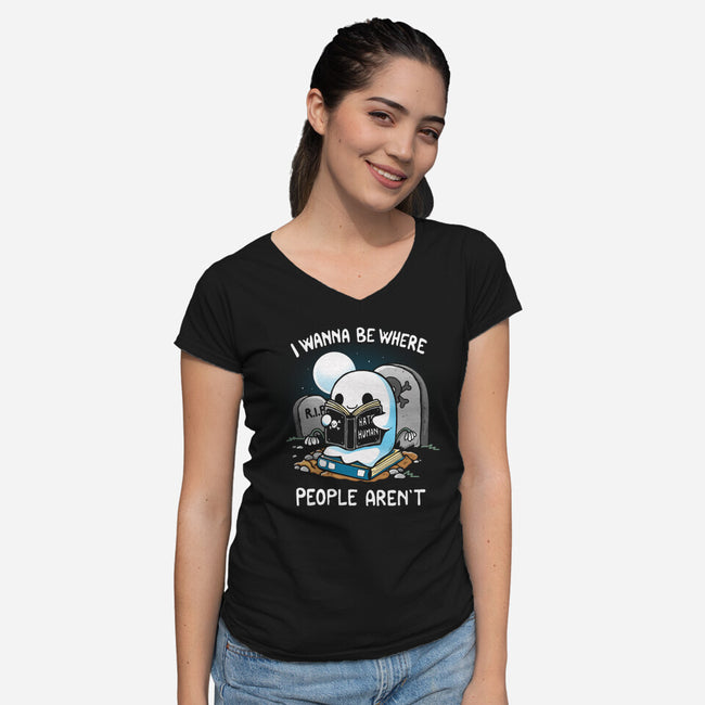I wanna Be Where People Aren't-Womens-V-Neck-Tee-Vallina84