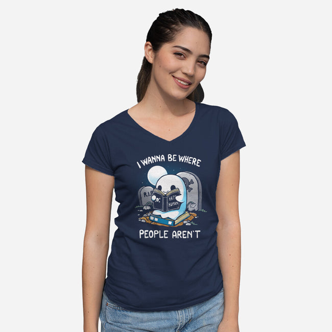 I wanna Be Where People Aren't-Womens-V-Neck-Tee-Vallina84