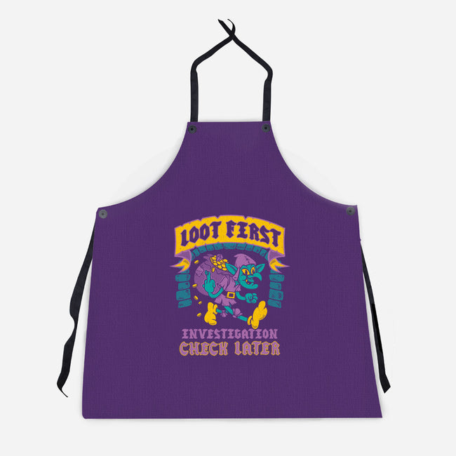 Loot First Check Later-Unisex-Kitchen-Apron-Nemons