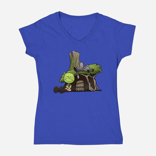 Happiness Is Onions-Womens-V-Neck-Tee-DrawnByBryan