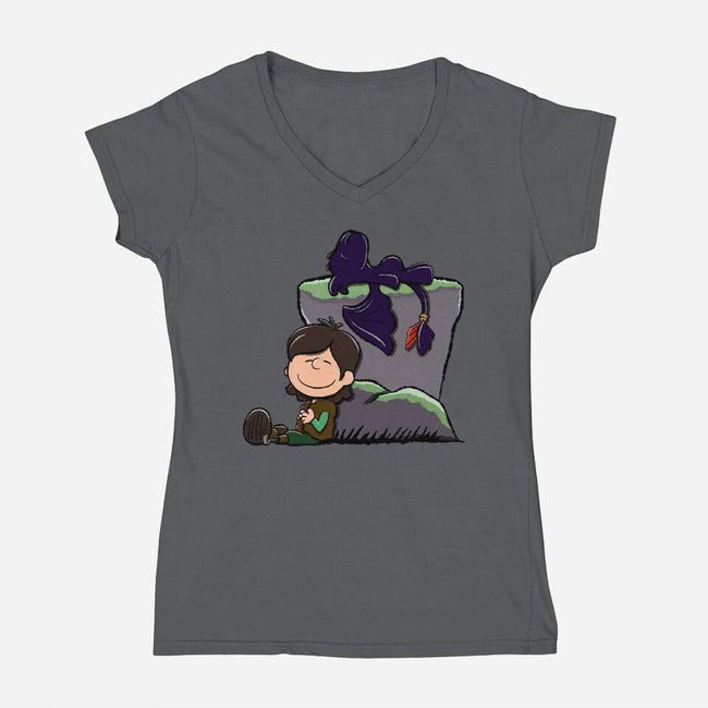 Dragons Good Grief-Womens-V-Neck-Tee-DrawnByBryan