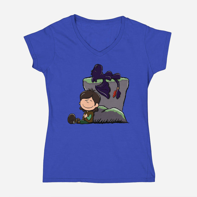 Dragons Good Grief-Womens-V-Neck-Tee-DrawnByBryan