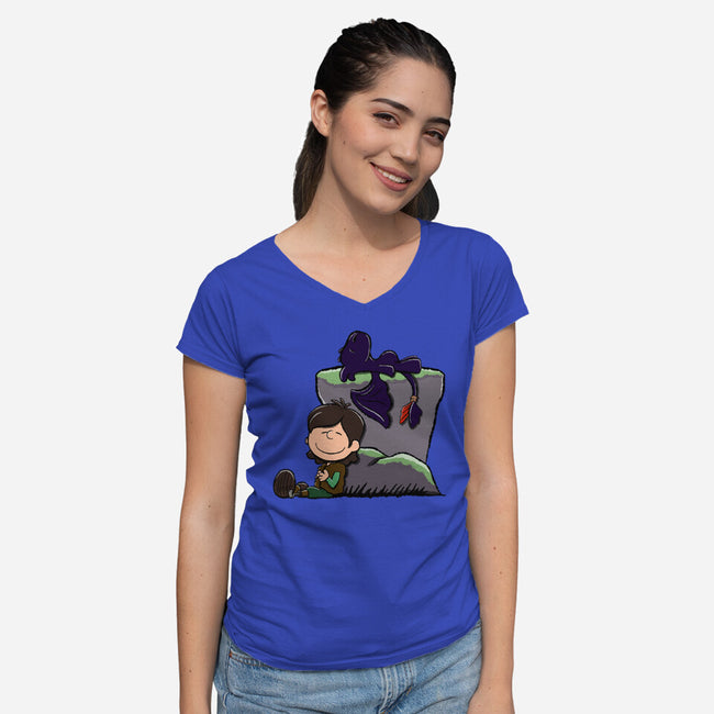 Dragons Good Grief-Womens-V-Neck-Tee-DrawnByBryan