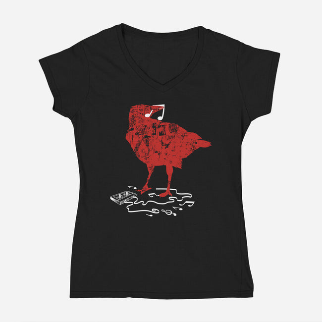 Crow Broken Cassete Tape-Womens-V-Neck-Tee-tobefonseca