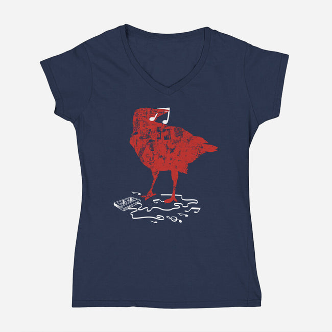 Crow Broken Cassete Tape-Womens-V-Neck-Tee-tobefonseca