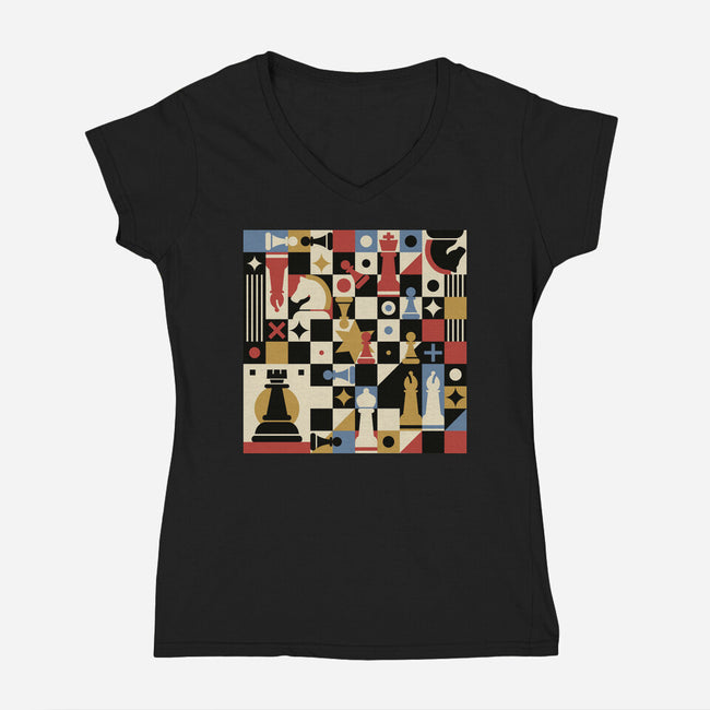 Chess Art Vintage-Womens-V-Neck-Tee-tobefonseca