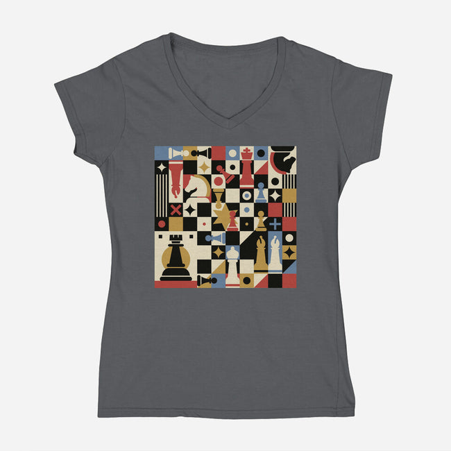 Chess Art Vintage-Womens-V-Neck-Tee-tobefonseca