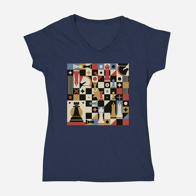 Chess Art Vintage-Womens-V-Neck-Tee-tobefonseca