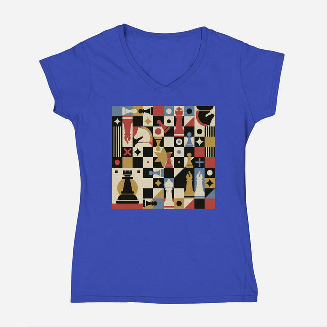Chess Art Vintage-Womens-V-Neck-Tee-tobefonseca