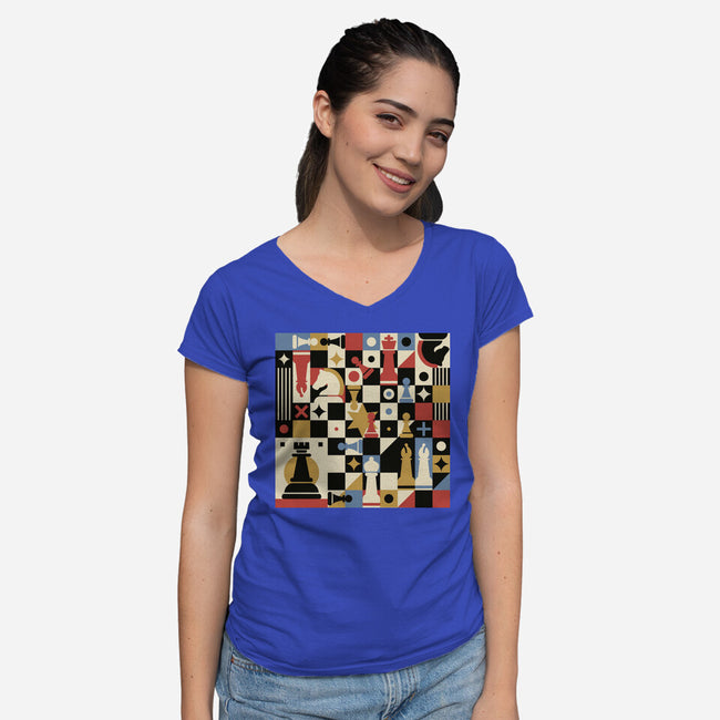 Chess Art Vintage-Womens-V-Neck-Tee-tobefonseca