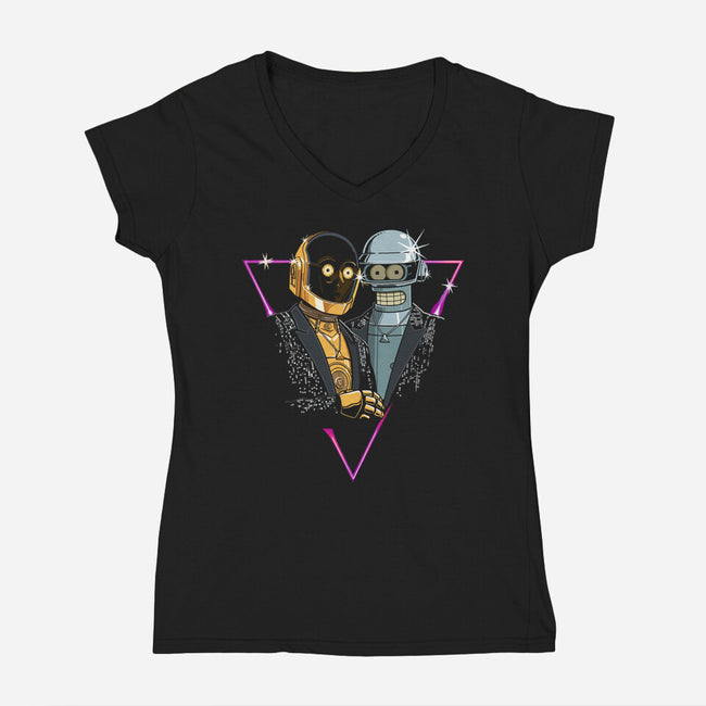 Robot DJ Duo-Womens-V-Neck-Tee-Diego Gurgell