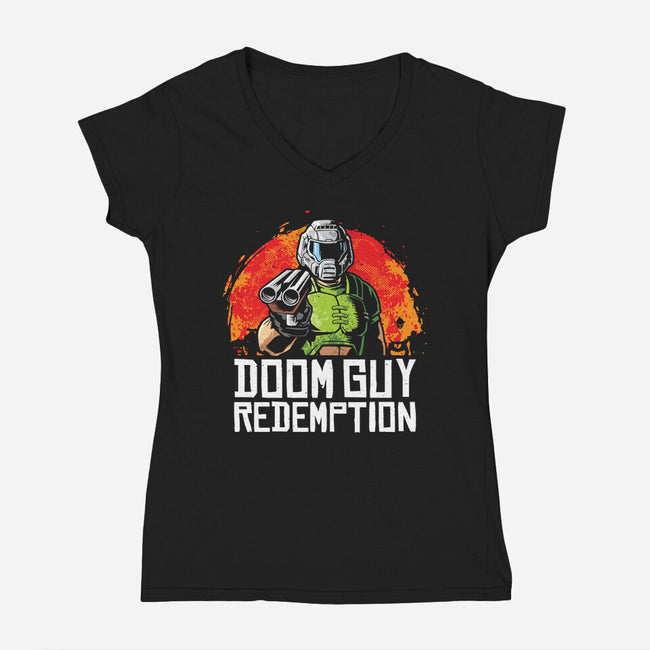 Doom Guy Redemption-Womens-V-Neck-Tee-arace