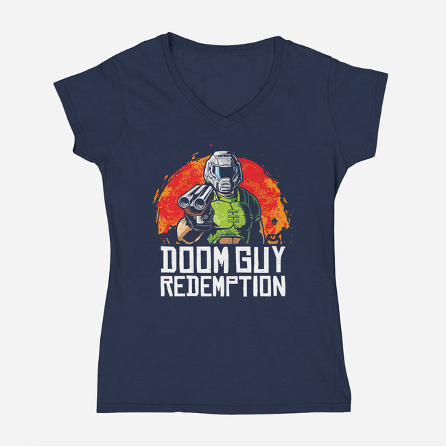 Doom Guy Redemption-Womens-V-Neck-Tee-arace
