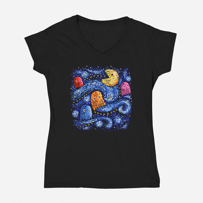 Starry Pacman-Womens-V-Neck-Tee-Alan Maia