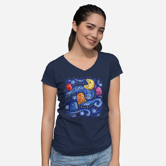 Starry Pacman-Womens-V-Neck-Tee-Alan Maia