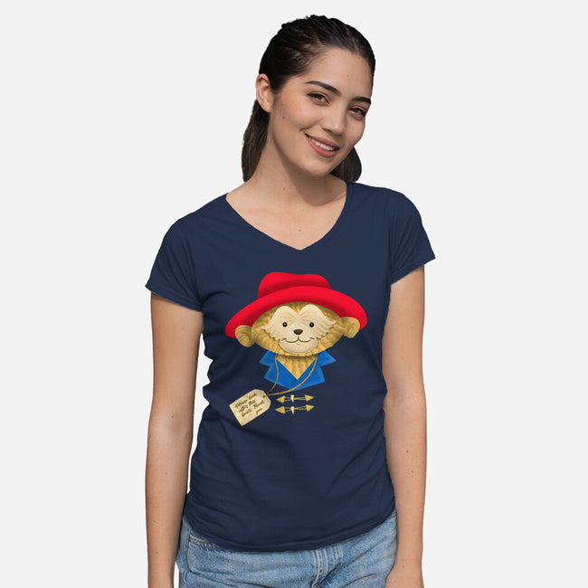 Please Look After This Bear-Womens-V-Neck-Tee-DrawnByBryan