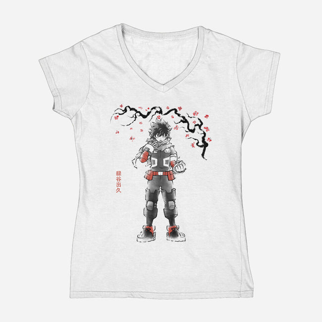 Quirk Successor Sumi-E-Womens-V-Neck-Tee-Astrobot Invention