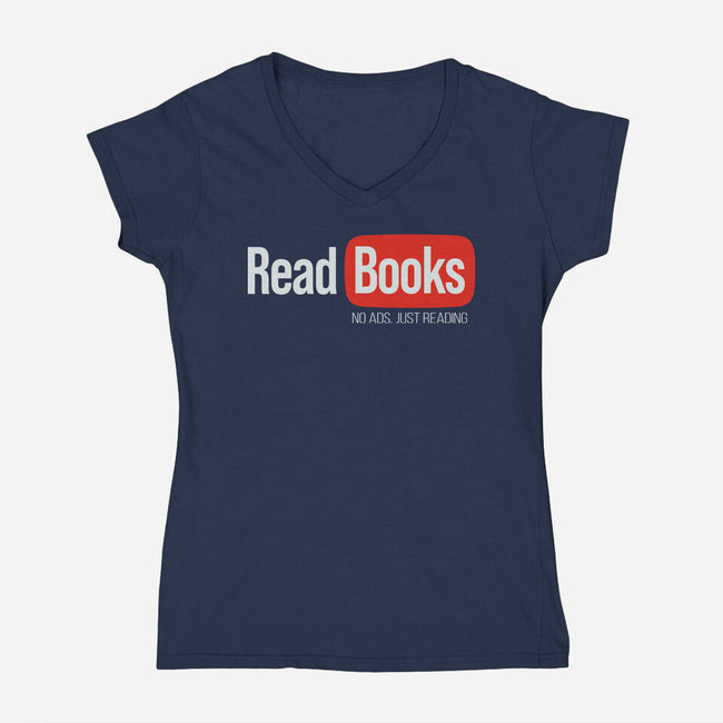 No Ads Just Reading-Womens-V-Neck-Tee-NMdesign