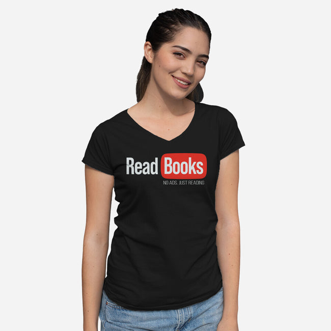 No Ads Just Reading-Womens-V-Neck-Tee-NMdesign