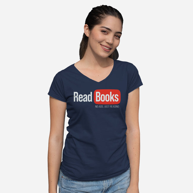 No Ads Just Reading-Womens-V-Neck-Tee-NMdesign