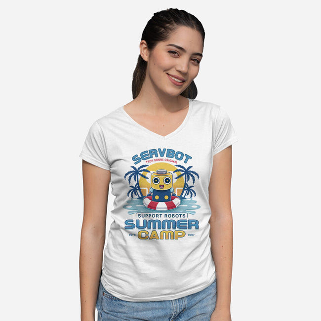 Servbot Summer Camp Vintage-Womens-V-Neck-Tee-LAGELANTEE