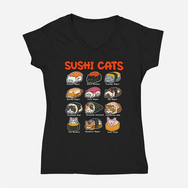 Kawaii Sushi Cats-Womens-V-Neck-Tee-GoshWow