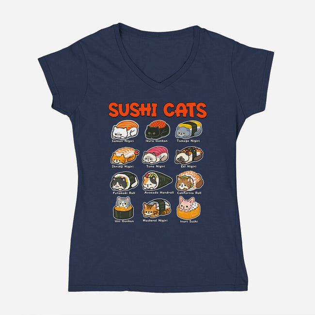 Kawaii Sushi Cats-Womens-V-Neck-Tee-GoshWow
