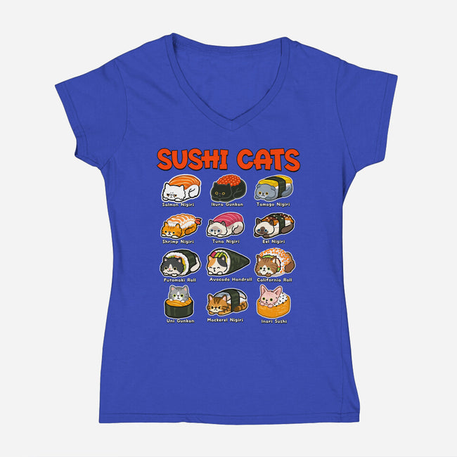 Kawaii Sushi Cats-Womens-V-Neck-Tee-GoshWow