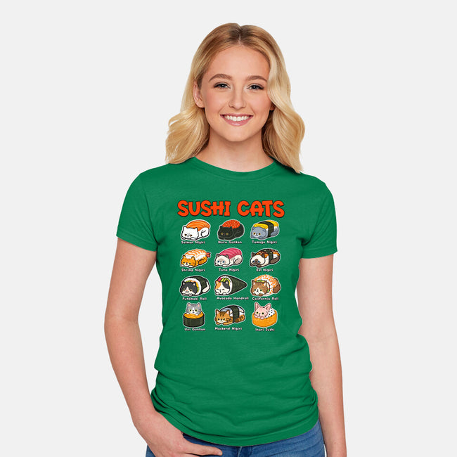 Kawaii Sushi Cats-Womens-Fitted-Tee-GoshWow