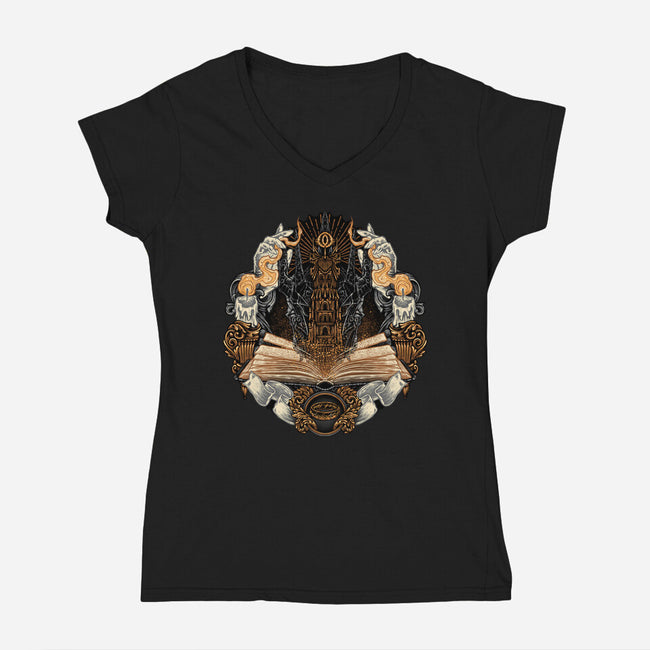 Story Of Shadows And Power-Womens-V-Neck-Tee-glitchygorilla