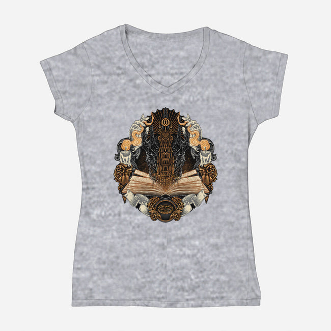 Story Of Shadows And Power-Womens-V-Neck-Tee-glitchygorilla