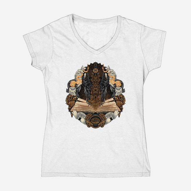 Story Of Shadows And Power-Womens-V-Neck-Tee-glitchygorilla