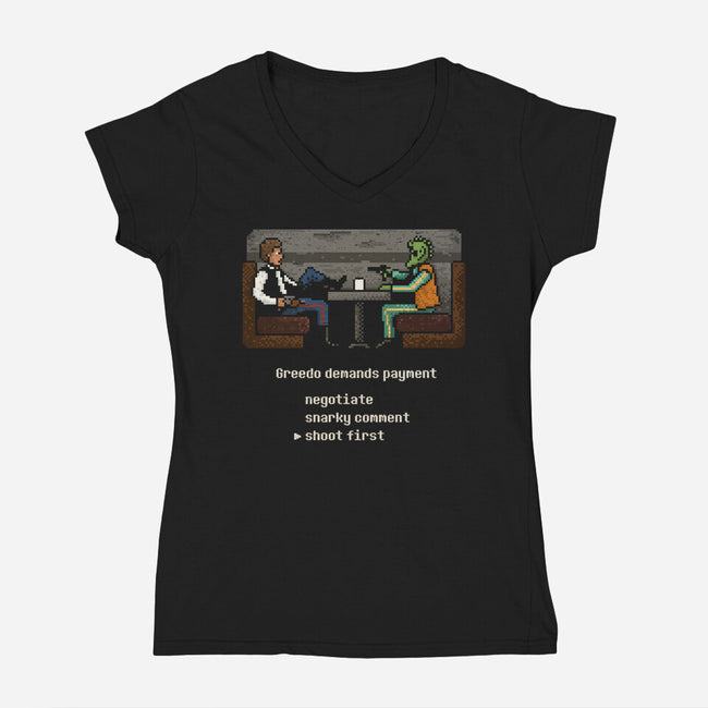 Greedo Demands Payment-Womens-V-Neck-Tee-kg07