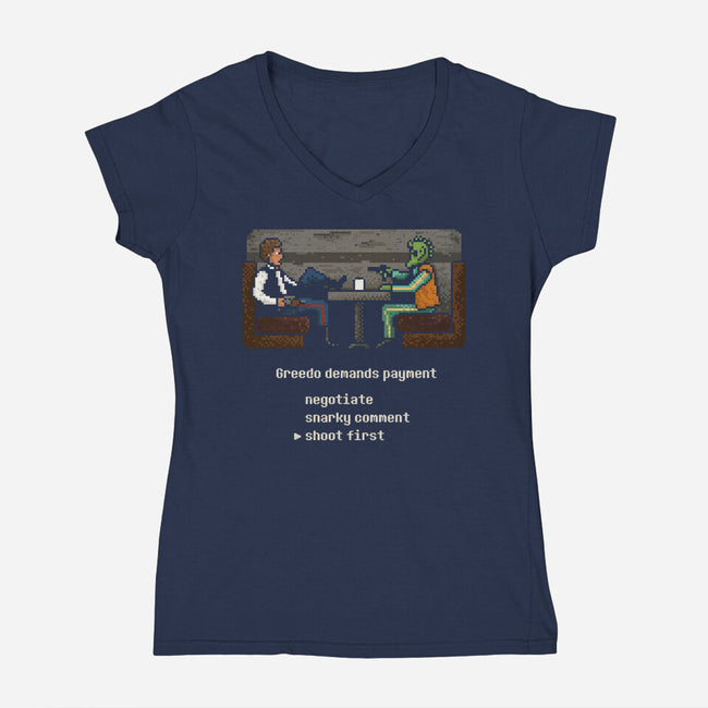 Greedo Demands Payment-Womens-V-Neck-Tee-kg07