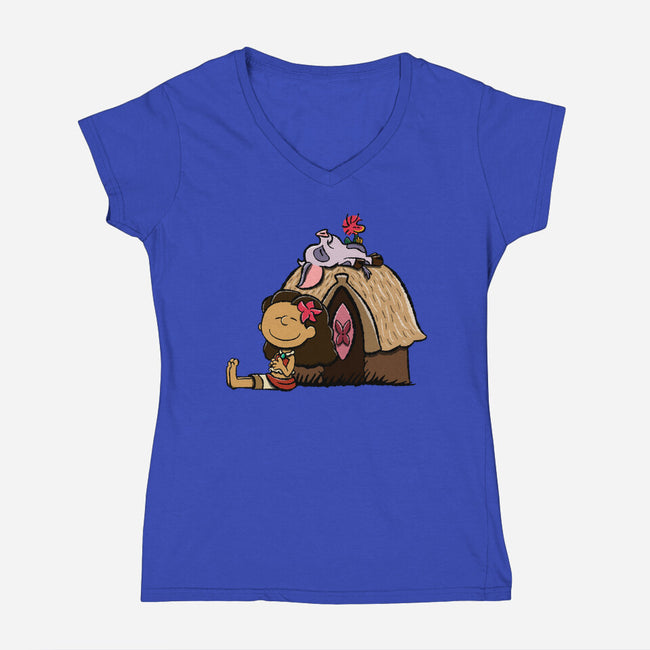 Happiness Is Considering The Coconut-Womens-V-Neck-Tee-DrawnByBryan