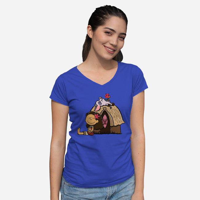Happiness Is Considering The Coconut-Womens-V-Neck-Tee-DrawnByBryan