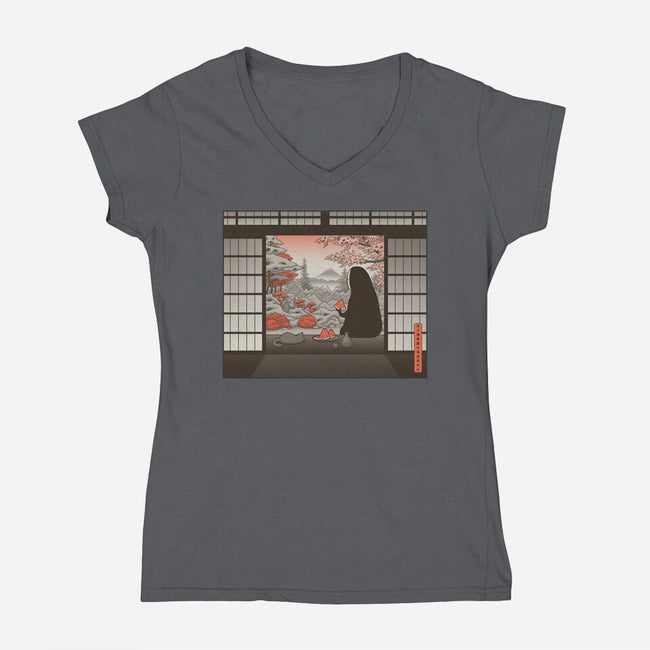 Zen Snack-Womens-V-Neck-Tee-pigboom