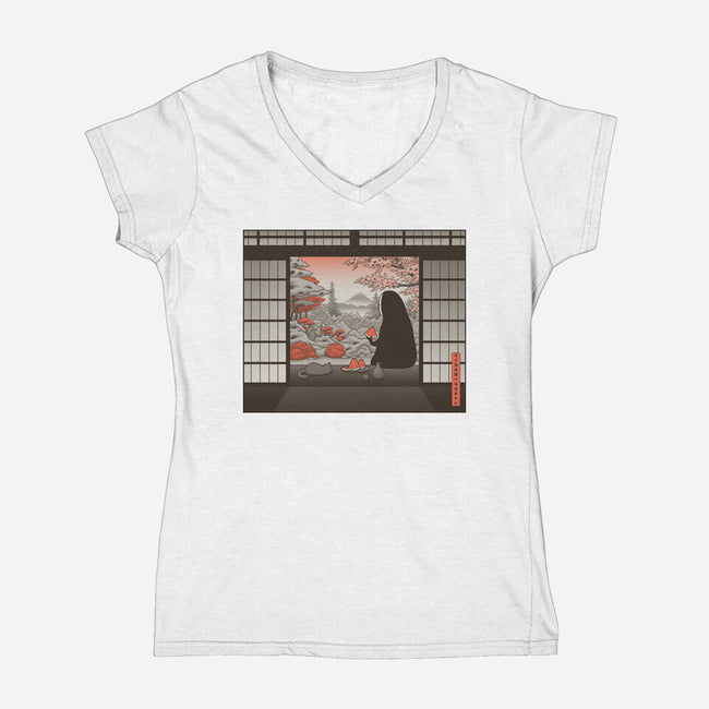 Zen Snack-Womens-V-Neck-Tee-pigboom