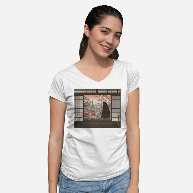 Zen Snack-Womens-V-Neck-Tee-pigboom
