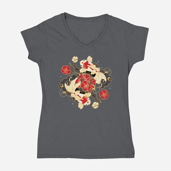 Koi Fish Flower-Womens-V-Neck-Tee-Vallina84
