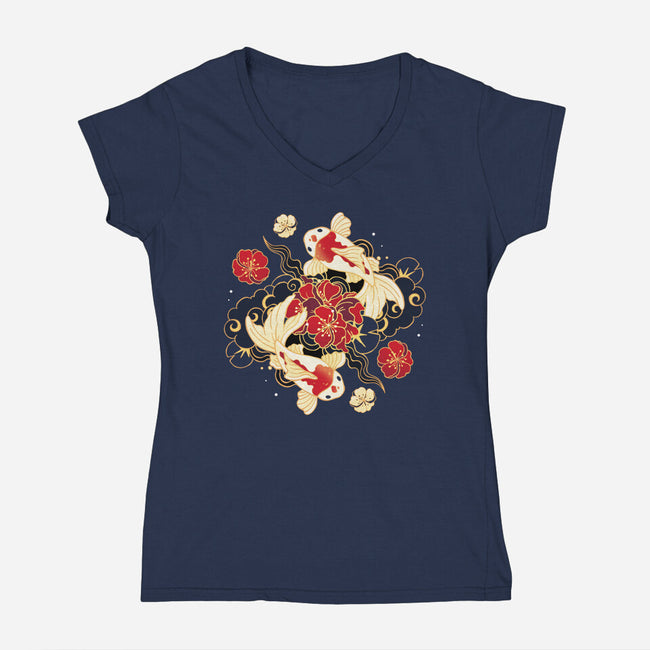 Koi Fish Flower-Womens-V-Neck-Tee-Vallina84