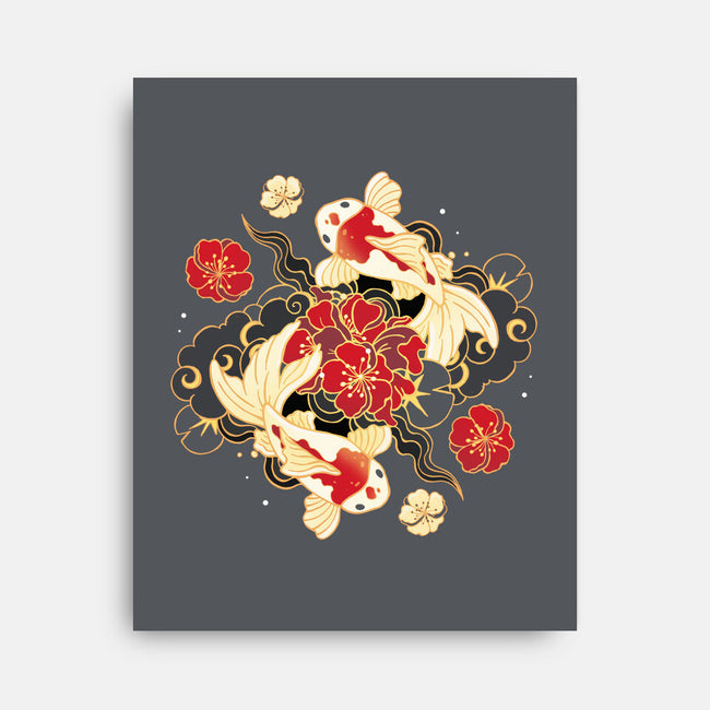 Koi Fish Flower-None-Stretched-Canvas-Vallina84