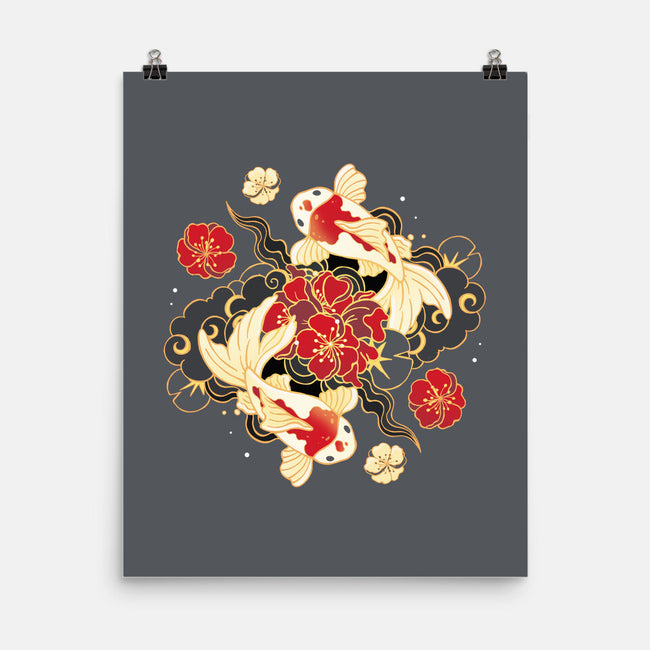 Koi Fish Flower-None-Matte-Poster-Vallina84