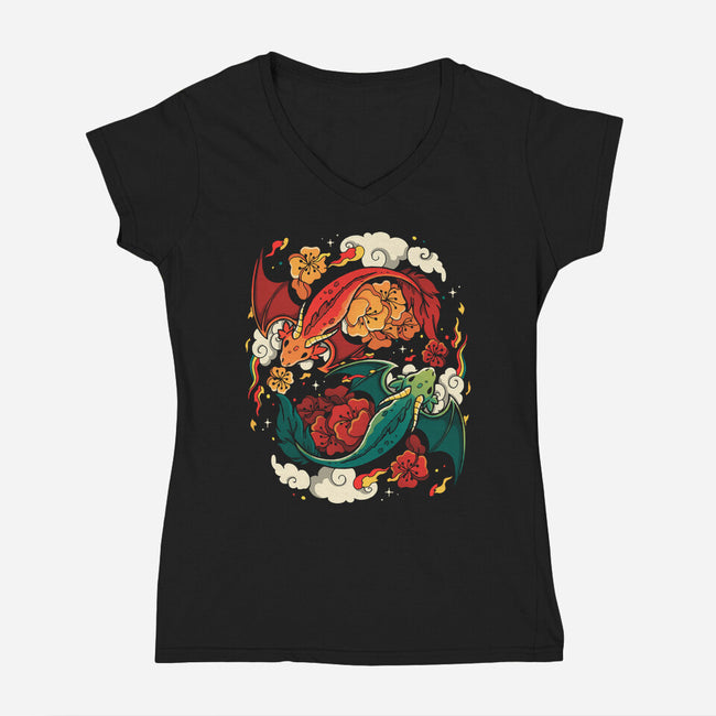 Dragons Fly-Womens-V-Neck-Tee-Vallina84