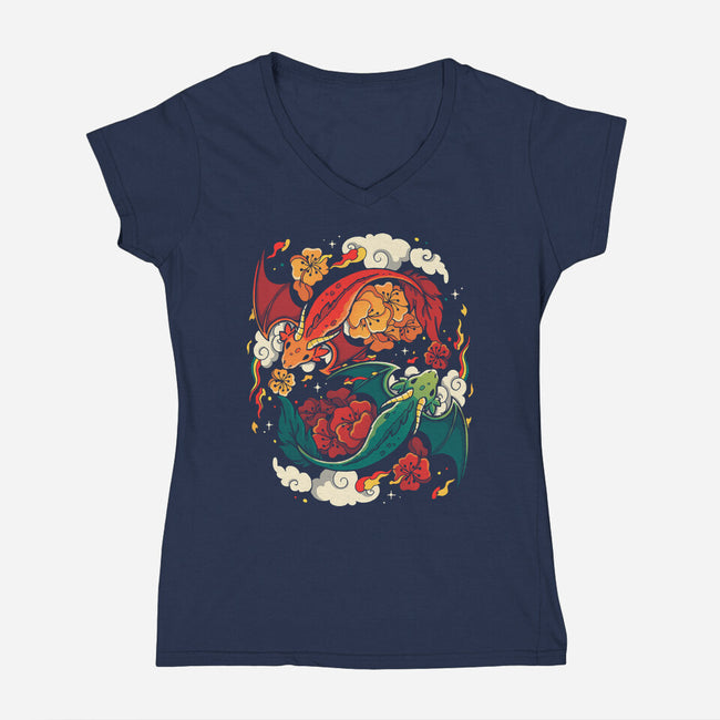 Dragons Fly-Womens-V-Neck-Tee-Vallina84