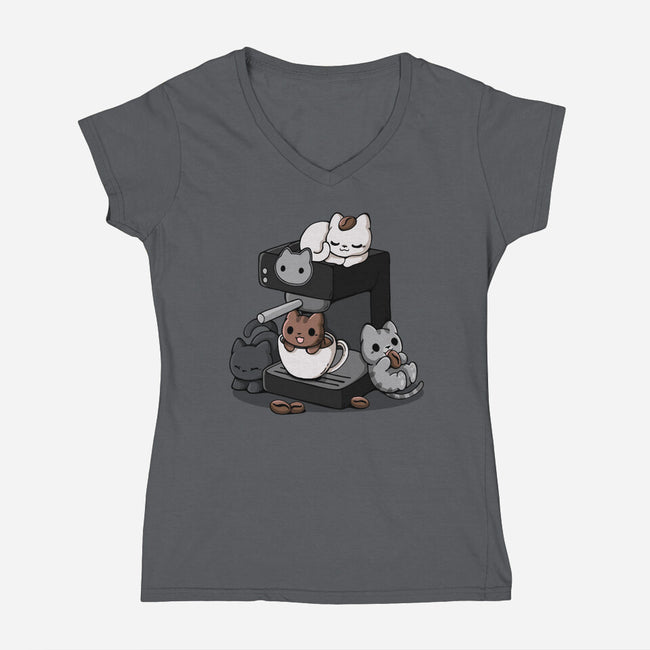 Cat Coffee Machine-Womens-V-Neck-Tee-Vallina84